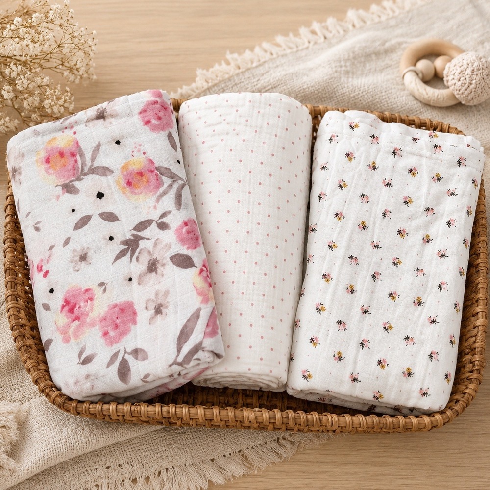 Kids N Such Milkberry Baby Swaddle Blanket Bundle Floral Polka Dot 3 Pack Bamboo
